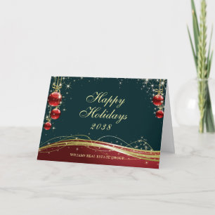 Red Blue Gold Christmas Ball Corporate Greeting Holiday Card