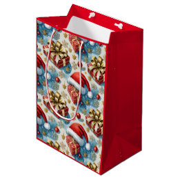 Red Blue & Gold Christmas Gift Bag with Santa Hats