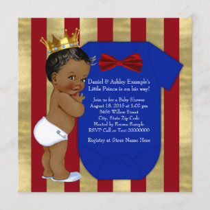 Red Blue Gold Ethnic Prince Baby Shower Invitation