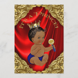 Red Blue Gold Ethnic Prince Baby Shower Invitation