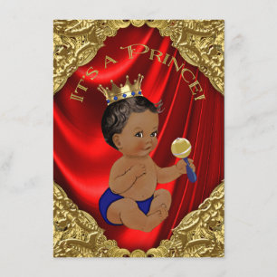 Red Blue Gold Ethnic Prince Baby Shower Invitation