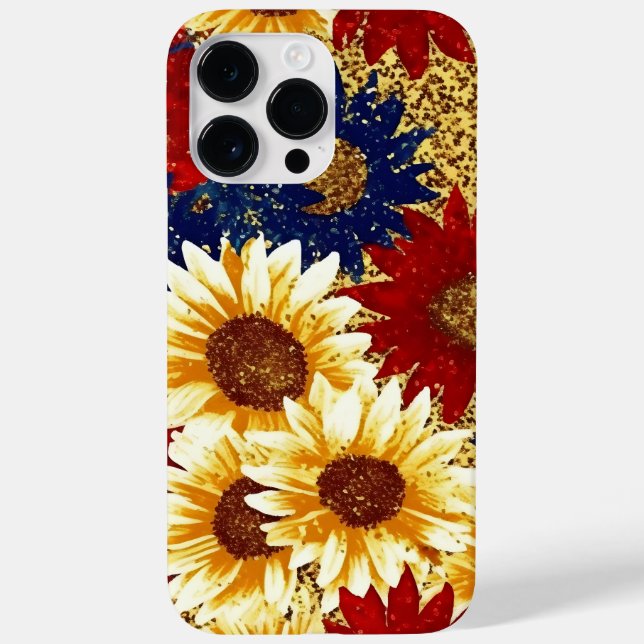 RED BLUE GOLD GLITTER LOOK AMERICAN SUNFLOWERS Case-Mate iPhone CASE (Back)