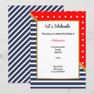 RED BLUE GOLD STARS & STRIPES BIRTHDAY INVITATION
