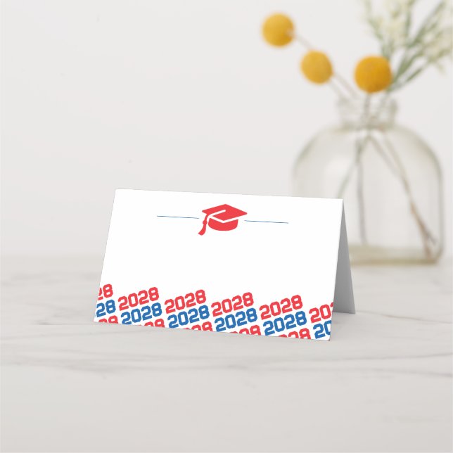 Red & Blue Graduation Cap Folding Label, Food or Place Card (Back)