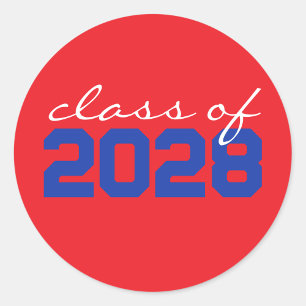 Red & Blue Graduation Classic Round Stickers