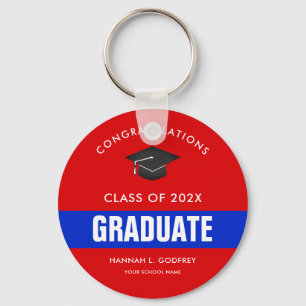 Red Blue Graduation Congratulations Photo Keychain