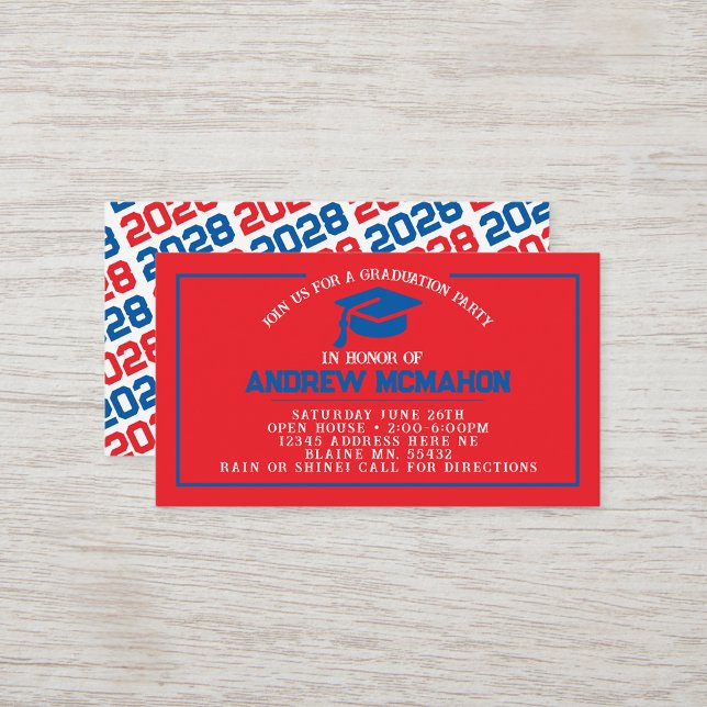 Red & Blue Graduation Mini Graduation Invites (Red and Blue Mini Graduation Invites for Friends, Team Mates or as Inserts!)