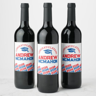 Red & Blue Graduation Personalised Wine Label