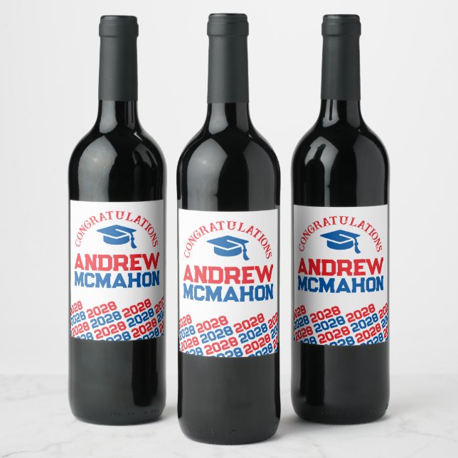 Red & Blue Graduation Personalised Wine Label (Bottles)
