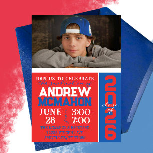 Red & Blue Graduation Photo Invitation