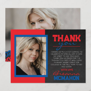 Red & Blue Graduation Photo Thank You Card