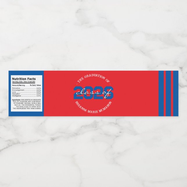 Red & Blue Graduation Water Bottle Label (Single Label)