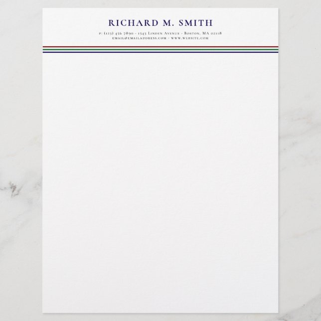 Red Blue Green 3 Lines Professional Name Contact Custom Letterhead (Front)