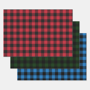 Red, Blue, Green and Black Buffalo Plaid Wrapping Paper Sheet