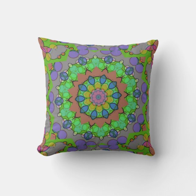 Red Blue Green Christmas Kaleidoscope Pillow (Front)
