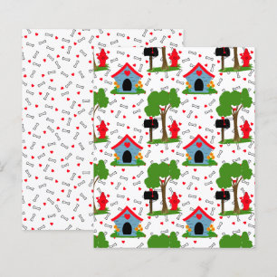 Red blue green dog house bones scrapbook paper