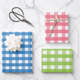 Red Blue Green Gingham Gift Wrap Sheets