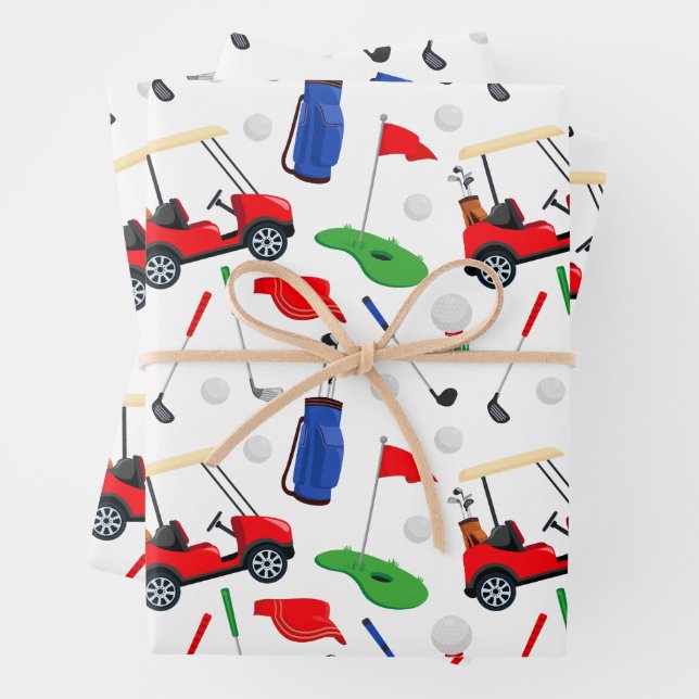 Red Blue & Green Golf Wrapping Paper Sheet (In situ)