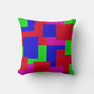 Red Blue Green Mosaic Abstract Blocks Pattern, Cushion