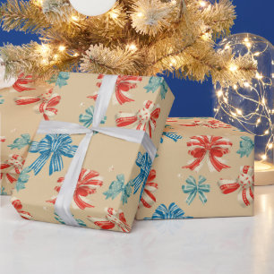 Red, Blue, Green, White Bow Pattern Wrapping Paper