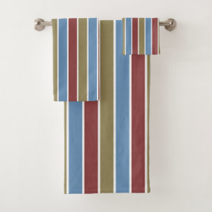 Red Blue Green White Stripes Bath Towel Set