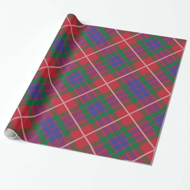 Red, blue, green, with white accents plaid pattern wrapping paper (Unrolled)