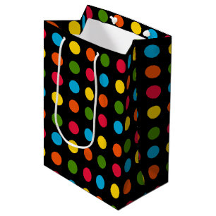 Red Blue Green Yellow Orange Polka Dot   Black  Medium Gift Bag