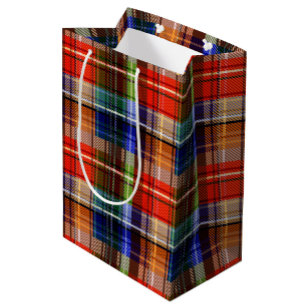Red Blue Green Yellow Plaid Tartan Design  Medium Gift Bag