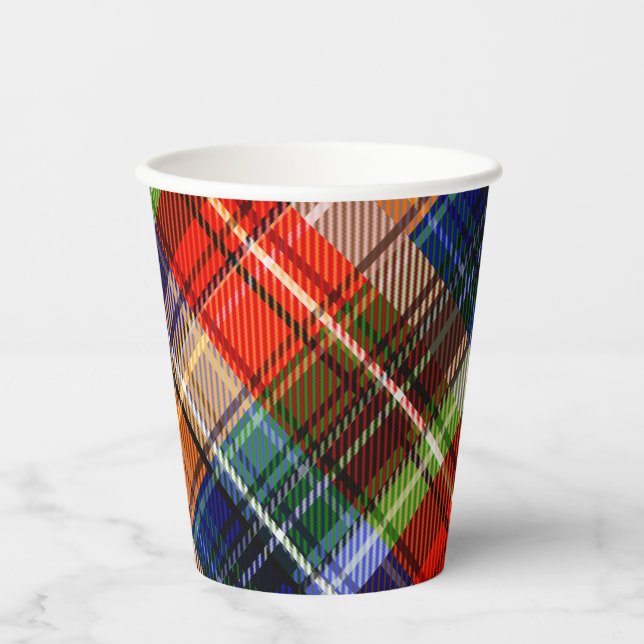 Red Blue Green Yellow Plaid Tartan Design  Paper Cups (Front)