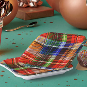Red Blue Green Yellow Plaid Tartan Design  Paper Plate