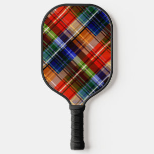 Red Blue Green Yellow Plaid Tartan Design Pickleball Paddle