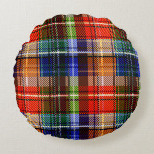 Red Blue Green Yellow Plaid Tartan Design Round Cushion