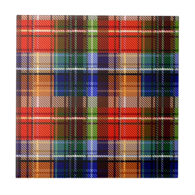 Red Blue Green Yellow Plaid Tartan Design  Tile (Front)