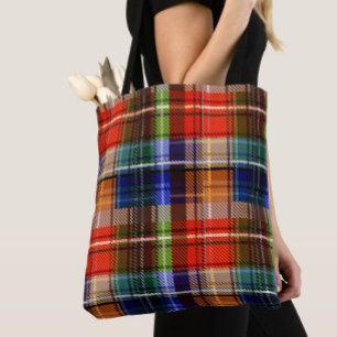 Red Blue Green Yellow Plaid Tartan Design  Tote Bag