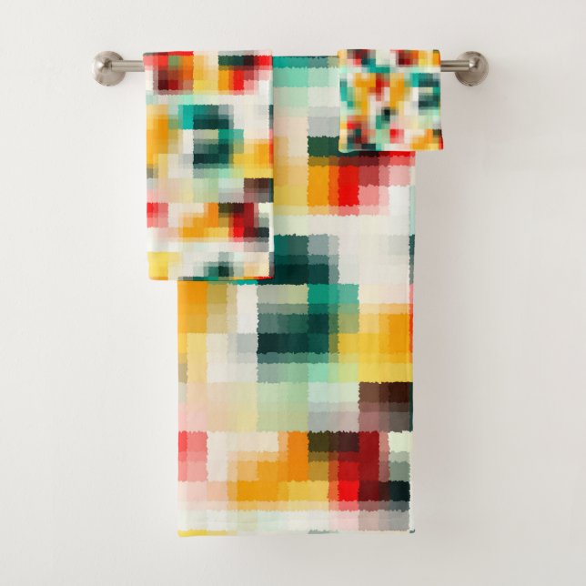 Red Blue Green Yellow White Abstract Pattern Bath Towel Set (Insitu)