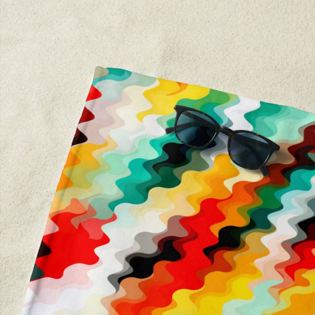 Red Blue Green Yellow White Abstract Pattern Beach Towel (In Situ)