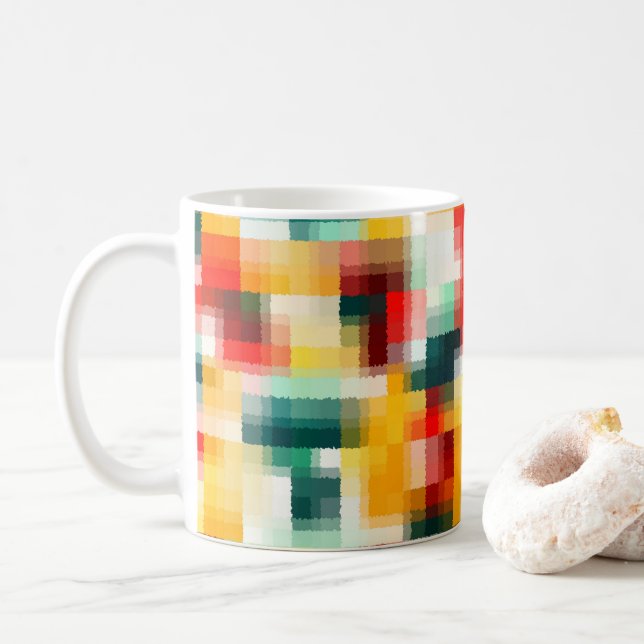 Red Blue Green Yellow White Abstract Pattern Coffee Mug (With Donut)