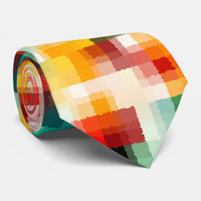 Red Blue Green Yellow White Abstract Pattern Tie (Rolled)