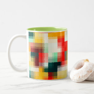 Red Blue Green Yellow White Abstract Pattern Two-Tone Coffee Mug