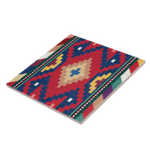 Red Blue Green Yellow White Oriental Kilim Rug Tile