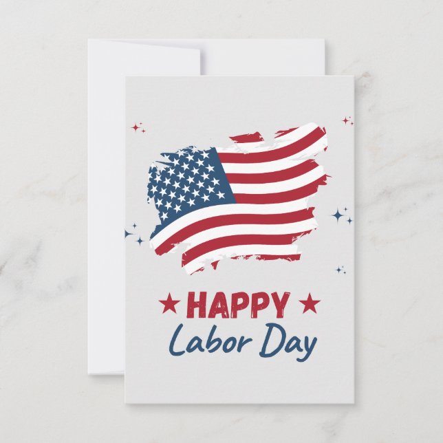 Red Blue Illustration Happy Labour Day  Invitation (Front)