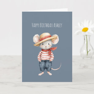 Red Blue Jeans Mouse Birthday Card