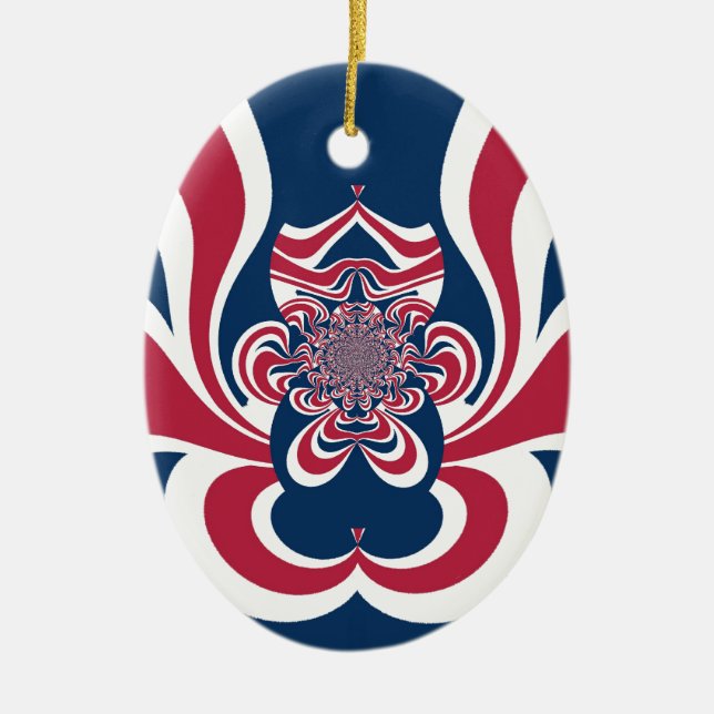 Red Blue Kaleidoscope Art Print Ceramic Tree Decoration (Front)