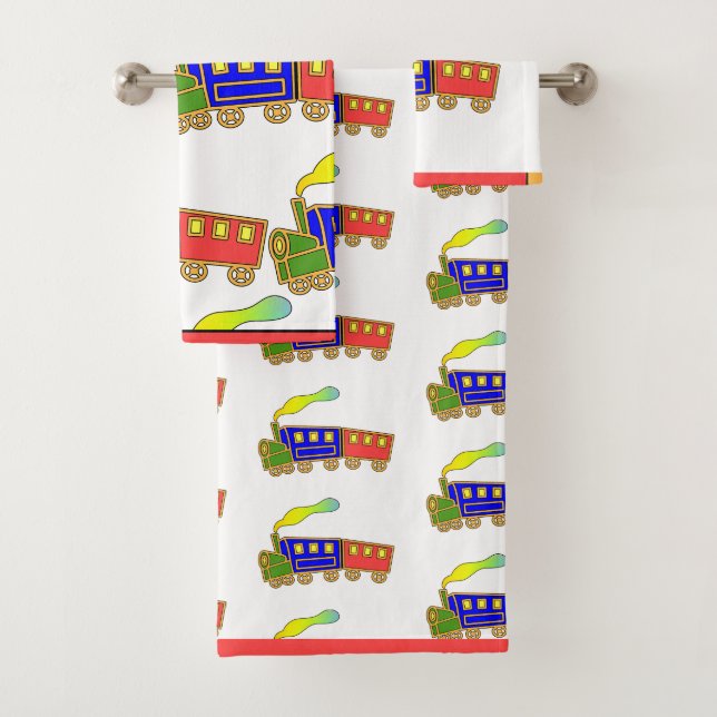 Red Blue Kids Choo Choo Train  Bath Towel Set (Insitu)