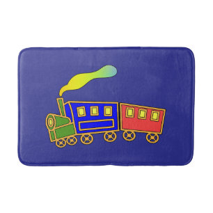 Red Blue Kids Choo Choo Train Deep Blue Bath Mat
