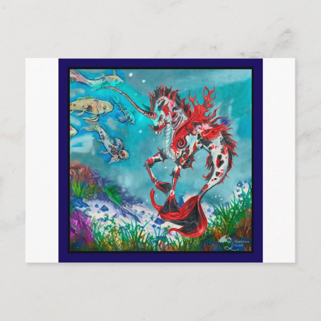 Red Blue Koi Horse Unicorn Pegasus Hippocampus Wat Postcard (Front)