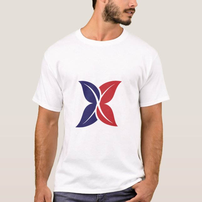 Red Blue Leaf X Modern Minimalist T-Shirt (Front)