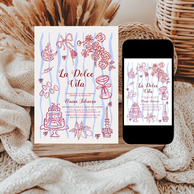 Red Blue Lemon La Dolce Vita Bridal Shower Invitation (Creator Uploaded)