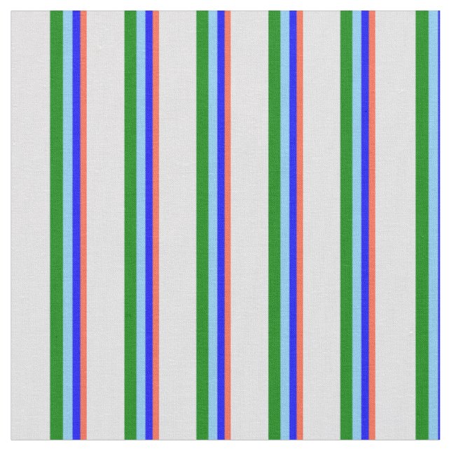 Red, Blue, Light Sky Blue, Green & Lavender Lines Fabric (Close Up)
