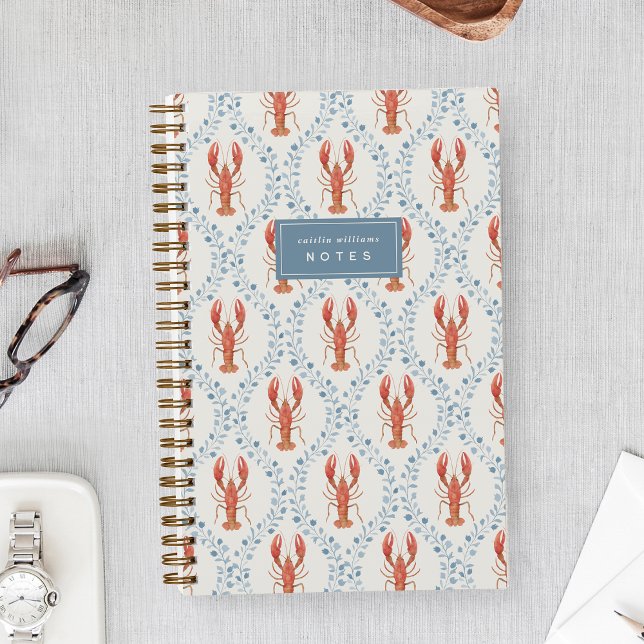 Red & Blue Lobster Trellis Personalised Notebook (Creator Uploaded)